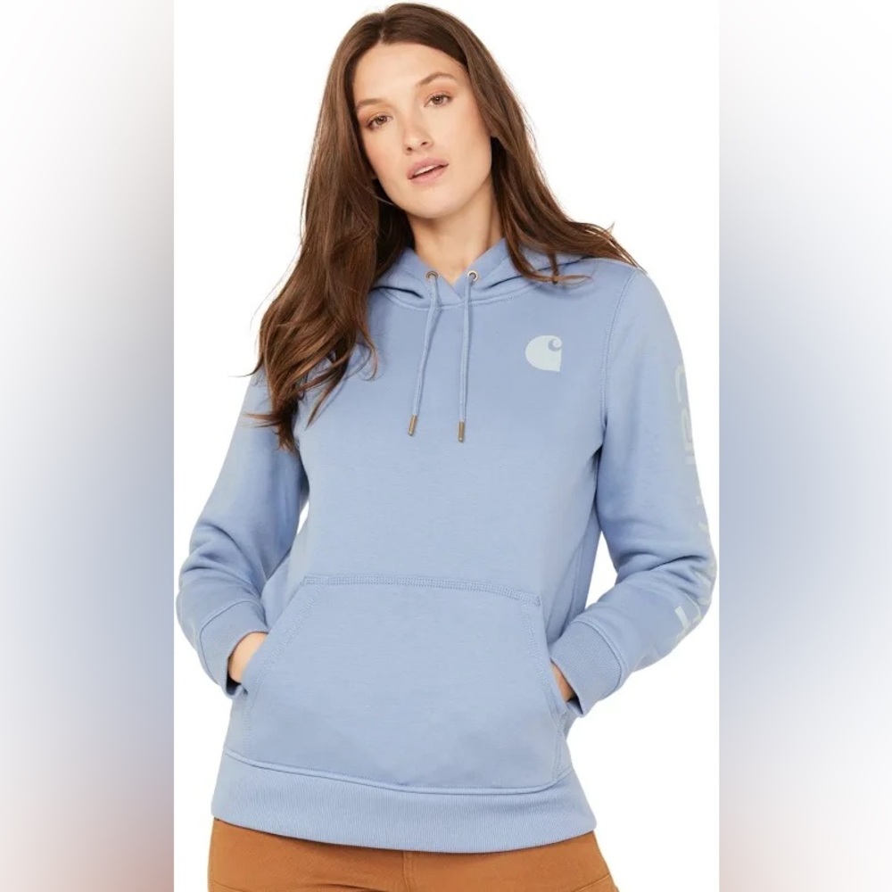 NWT Carhartt Relaxed Fit Mid Weight Logo Sleeve Graphic Hoodie Skystone Size 3X